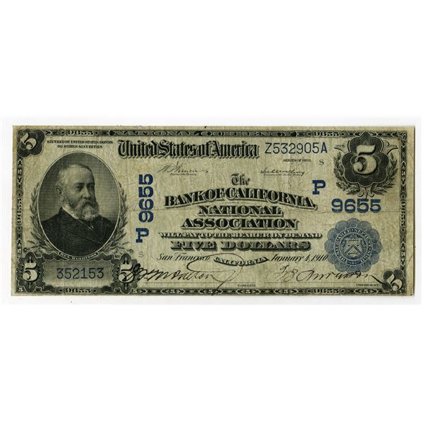 San Francisco, California. Bank of California, National Association, $5 DB, Series of 1902, Charter