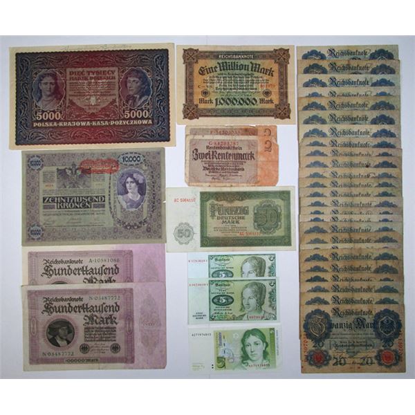 Poland, Austria and Germany Assortment of Issued Banknotes, 1910-91