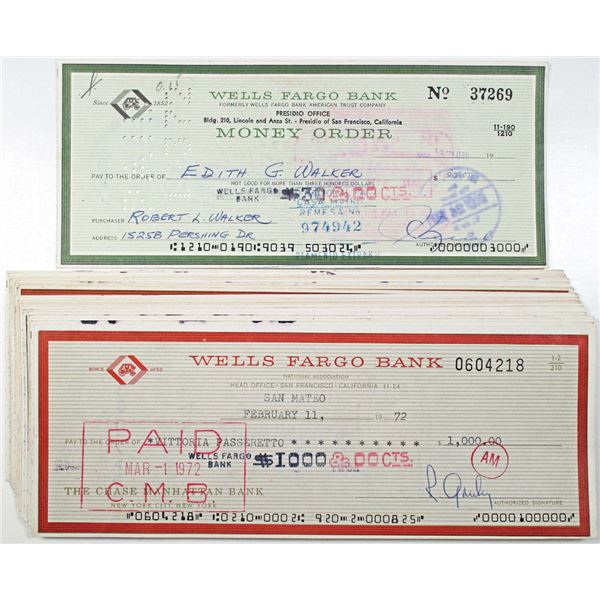 Wells Fargo Bank, 1964-72 I/C Check and Money Order Group of 24, All