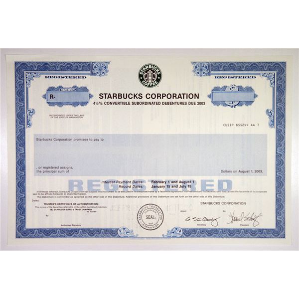 Starbucks Corp, 1990s Specimen Bond