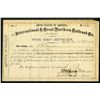 Image 1 : International & Great Northern Railroad Co. of Texas, 1874 I/C Stock Scrip Certificate.