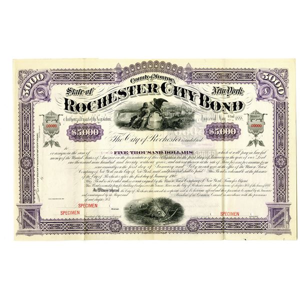 Rochester City 1888 Specimen Bond