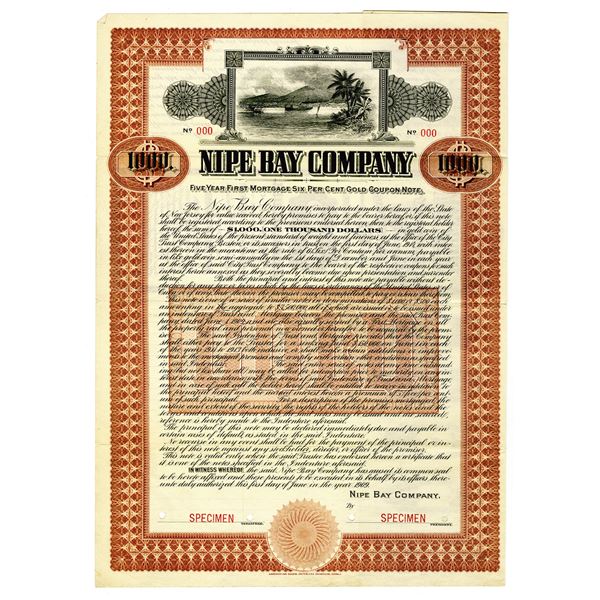 Nipe Bay Co. 1909 Specimen Bond