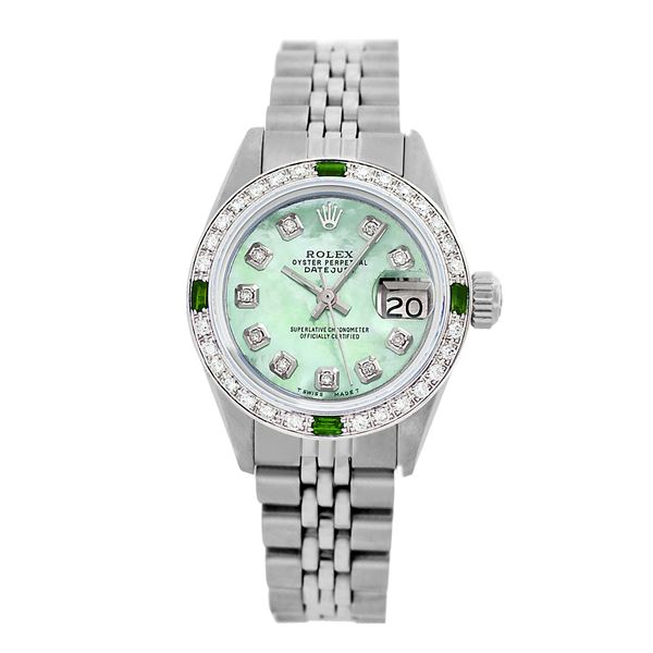 Rolex Pre-owned 26mm Womens Custom Green MOP Stainless Steel