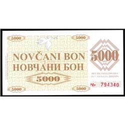 1992 Bosnia Rare 5000 Dinara Note CU (COI-1193)