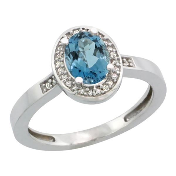 1.15 CTW London Blue Topaz & Diamond Ring 14K White Gold - REF-38K3W