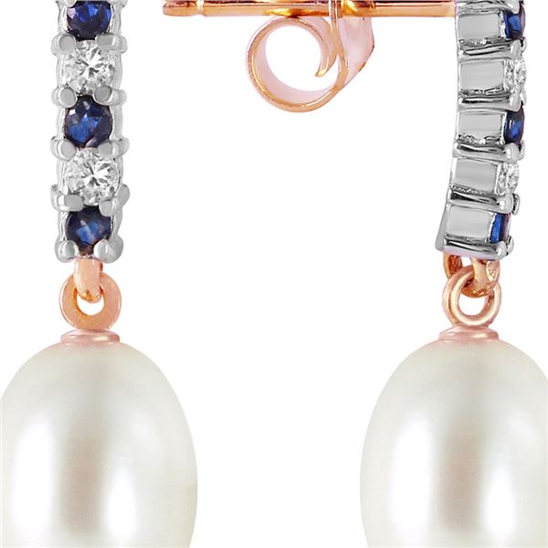 Genuine 8.3 ctw Sapphire, Pearl & Diamond Earrings 14KT Rose Gold - REF-28W8Y