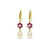 Image 1 : Genuine 9.01 ctw Ruby, Pearl & Diamond Earrings 14KT Yellow Gold - REF-46F7Z