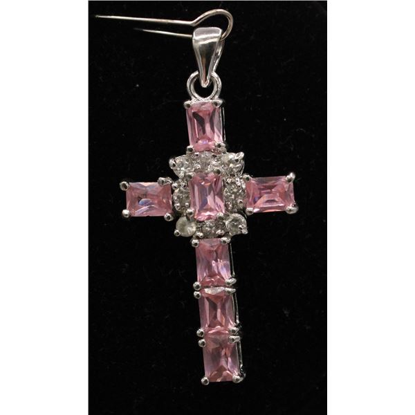 SILVER GEMSTONE CROSS PENDANT