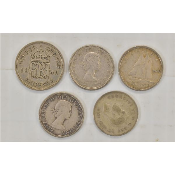 LOT OF 5 SILVER COINS