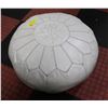 Image 1 : WHITE LEATHER POUF FOOTSTOOL 10" TALL, BY 22"