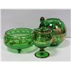 Image 1 : RETRO GLASS DECOR ITEMS: 3 VIVID GREEN VESSELS