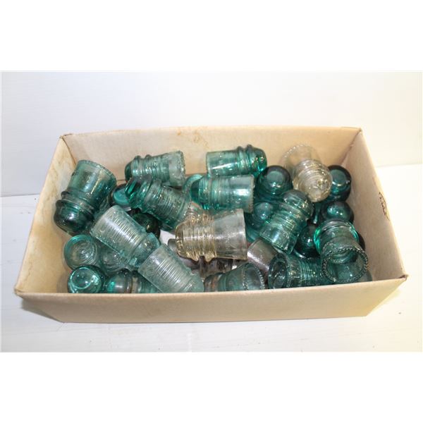 BOX OF GLASS INSULATORS