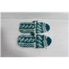 Image 1 : NEW HAND KNIT SLIPPERS SIZE LRG; GREEN AND WHITE