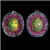 Image 1 : Natural Ethopian White Opal & Sapphire Earrings