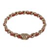 Chanel Red Leather Woven Silver-tone Chain-link CC Bangle Bracelet