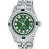 Rolex Ladies Stainless Steel 26MM Green Diamond Lugs Oyster Perpetual Datejust W