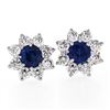 Sterling Silver Blue Crystal & CZ Halo Stud Earrings w/ 14k White Gold Posts