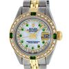 Image 2 : Rolex Ladies 2 Tone MOP Diamond & Emerald Datejust Oyster Perpetual Wristwatch