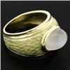 Image 5 : 14K Yellow Gold Fine Cabochon Blue Moonstone & Enamel Textured Ring Unique