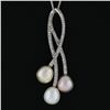 14k White Gold 0.55 ctw Diamond & Tri-Color Pearl Tulip Flower Pendant Necklace