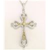 Image 2 : NEW 18k Two Tone Gold 18" 1.26 ctw Pave Round Diamond Open Cross Pendant Necklac