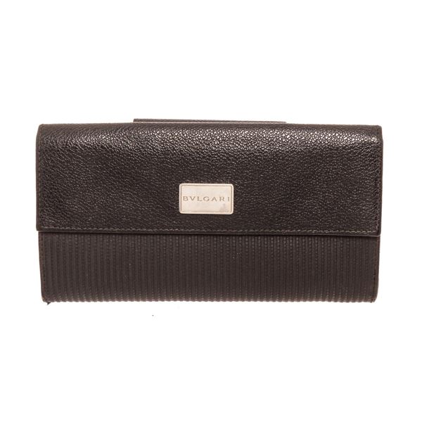 Bvlgari Black Leather Flap Wallet