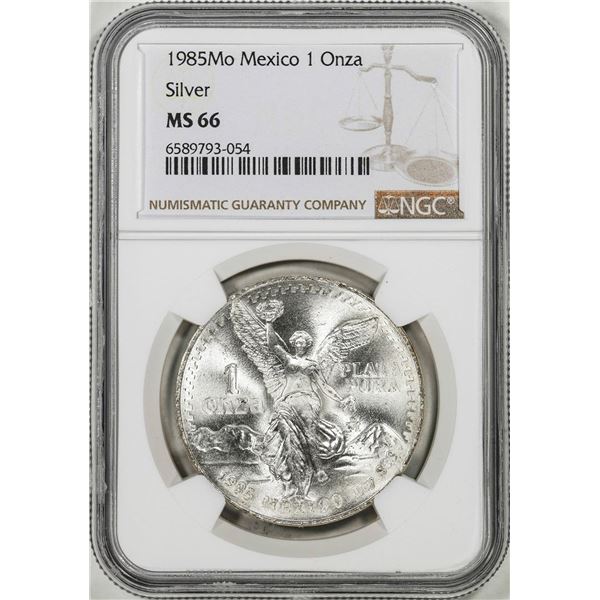 1985Mo Mexico 1 Onza Libertad Silver Coin NGC MS66