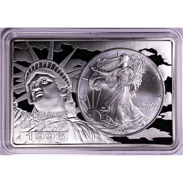 1996 $1 American Silver Eagle Coin & 2oz Silver Bar Set