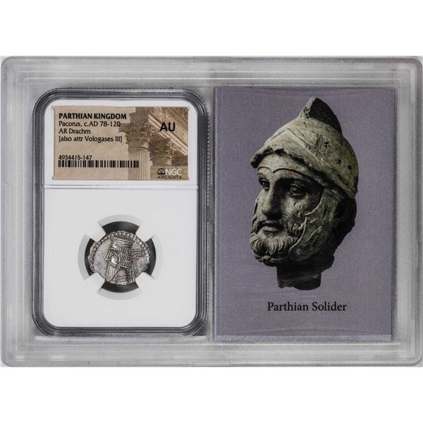 Parthian Kingdom Pacorus c.AD 78-120 AR Drachm Ancient Coin NGC AU Story Box