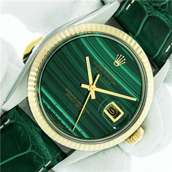 Rolex Men's Two Tone Green Malachite Datejust Wristwatch
