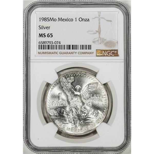 1985Mo Mexico 1 Onza Libertad Silver Coin NGC MS65