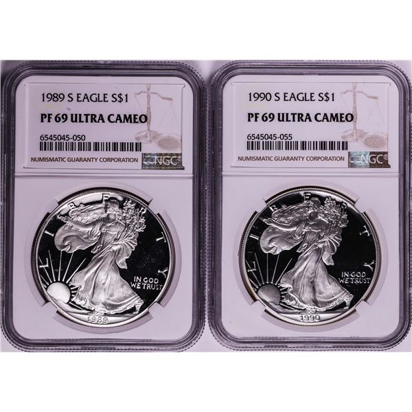 Lot of 1989-1990 $1 Proof American Silver Eagle Coins NGC PF69 Ultra Cameo
