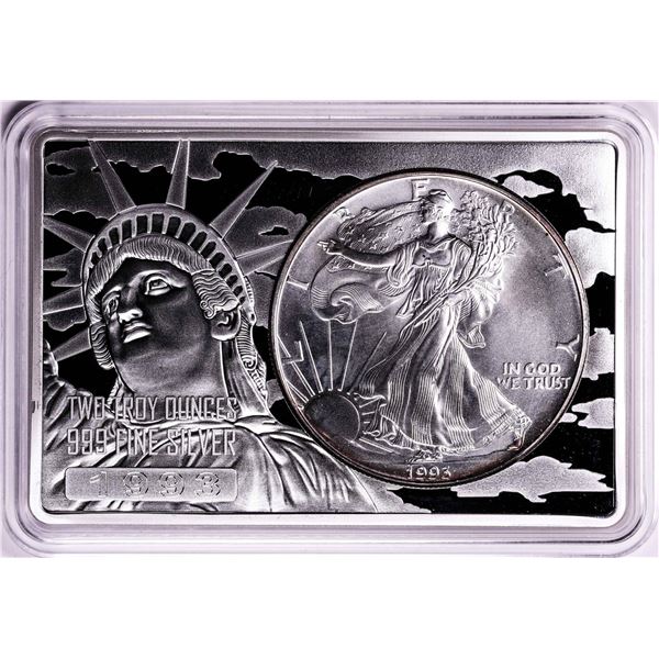 1993 $1 American Silver Eagle Coin & 2oz Silver Bar Set