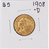 Image 1 : 1908-D $5 Indian Head Half Eagle Gold Coin