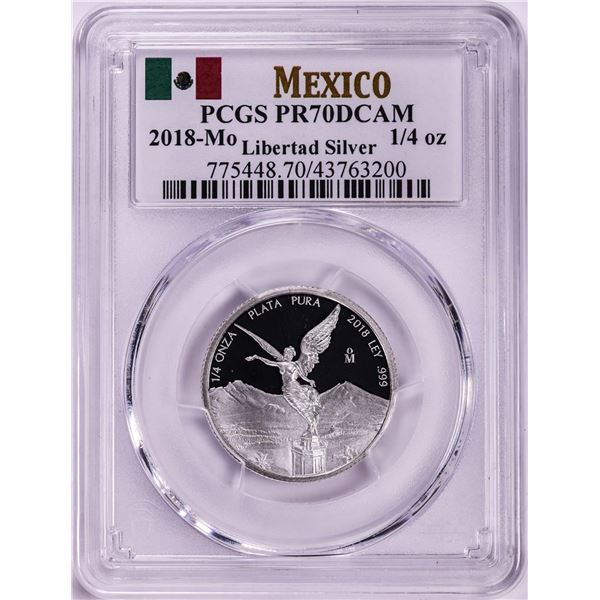 2018-Mo Mexico Proof 1/4 oz Silver Libertad Coin PCGS PR70DCAM