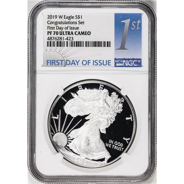 2019-W $1 Proof American Silver Eagle Coin NGC PF70 Ultra Cameo Congratulations FDOI