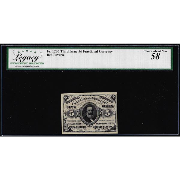 1863 Third Issue Five Cents Fractional Note Fr.1236 Legacy Choice About New 58