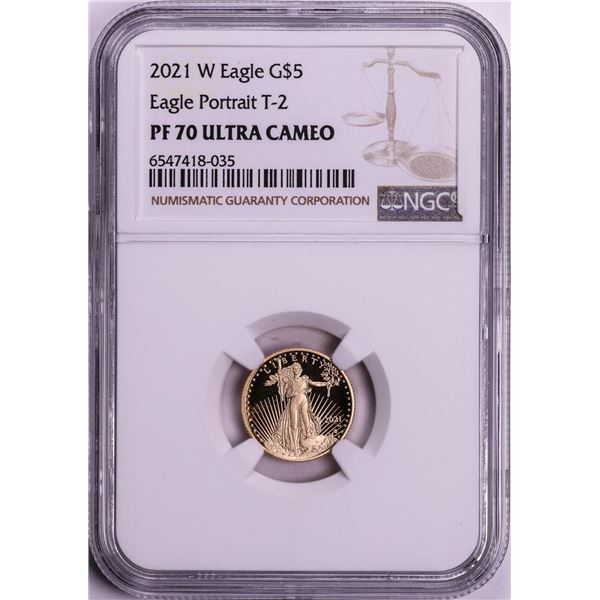 2021-W Type 2 $5 Proof American Gold Eagle Coin NGC PF70 Ultra Cameo