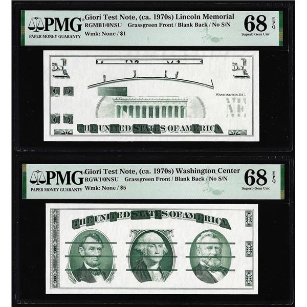 Set of Giori Test Note Washington & Lincoln Memorial PMG Superb Gem Unc. 68EPQ