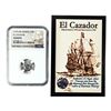 Image 1 : El Cazador Shipwreck (1772-83) Mexico 1/2 Real Silver Coin NGC Genuine w/ Story Card