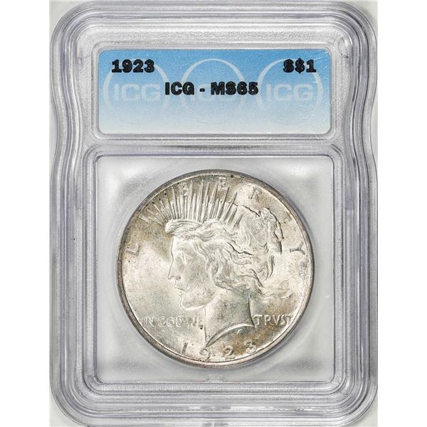 1923 $1 Peace Silver Dollar Coin ICG MS65