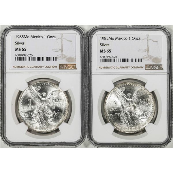 Lot of (2) 1985Mo Mexico 1 Onza Libertad Silver Coins NGC MS65