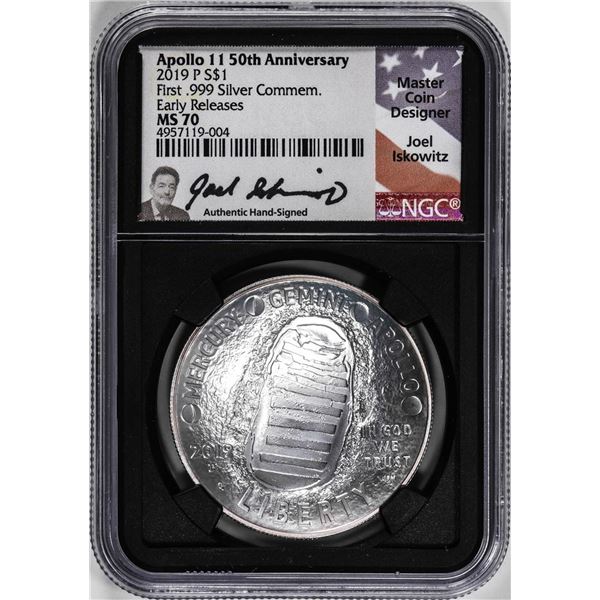2019-P $1 Apollo 11 Commemorative Silver Dollar Coin NGC MS70 ER Iskowitz Signature