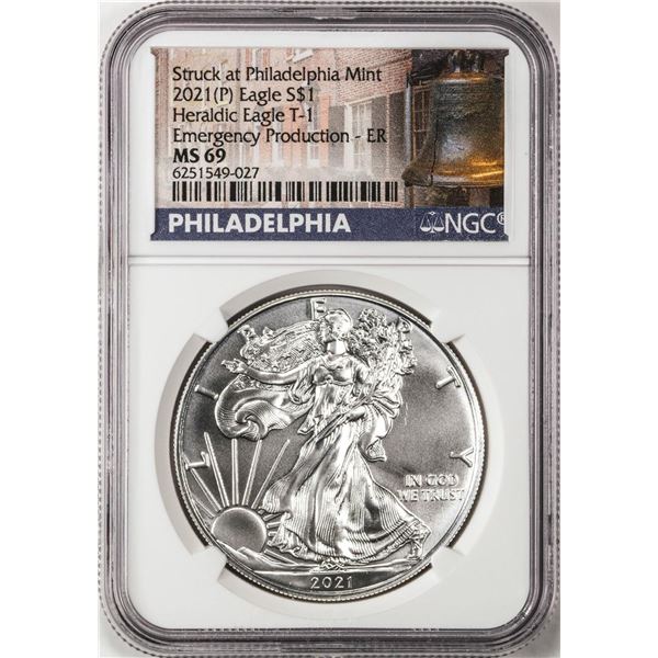 2021-(P) Type 1 $1 American Silver Eagle Coin NGC MS69 Early Release Emergency Issue
