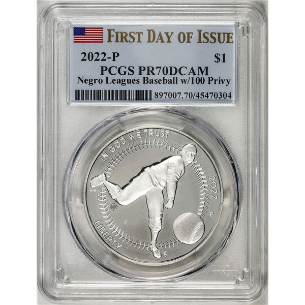 2022-P $1 Proof Negro Leagues Baseball Silver Dollar Coin PCGS PR70DCAM FDOI
