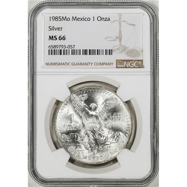 1985Mo Mexico 1 Onza Libertad Silver Coin NGC MS66