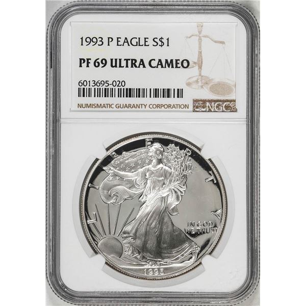 1993-P $1 Proof American Silver Eagle Coin NGC PF69 Ultra Cameo