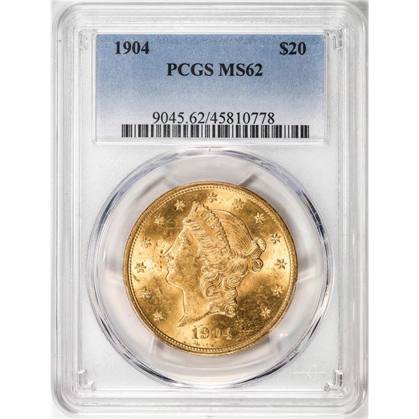 1904 $20 Liberty Head Double Eagle Gold Coin PCGS MS62