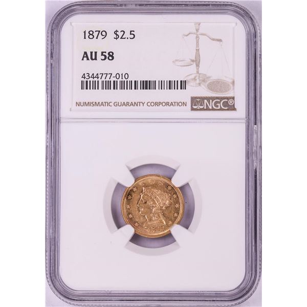 1879 $2 1/2 Liberty Head Quarter Eagle Gold Coin NGC AU58